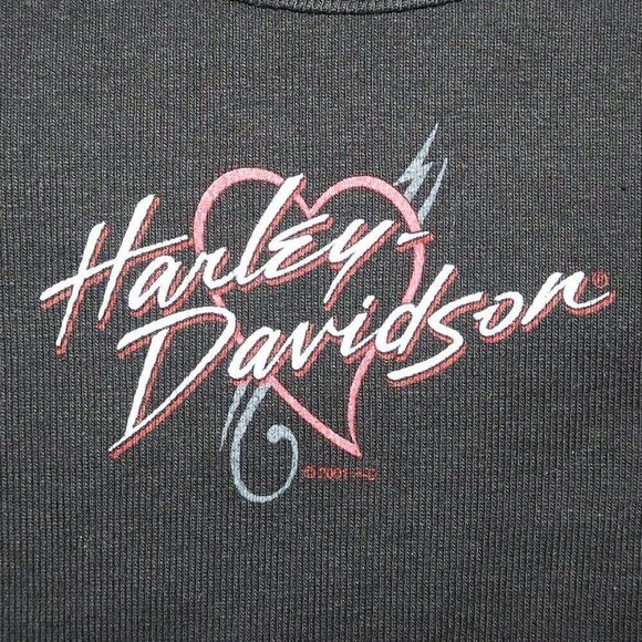 Harley Davidson Vintage Y2K Square Neck Lace Detail Top Black / Red Women's S - Picture 3 of 7